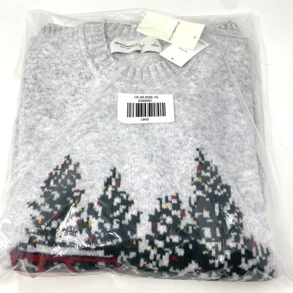Abercrombie & Fitch Unisex Soft AF Holiday Sweater Size Large Bronco Pine Trees - Picture 11 of 13